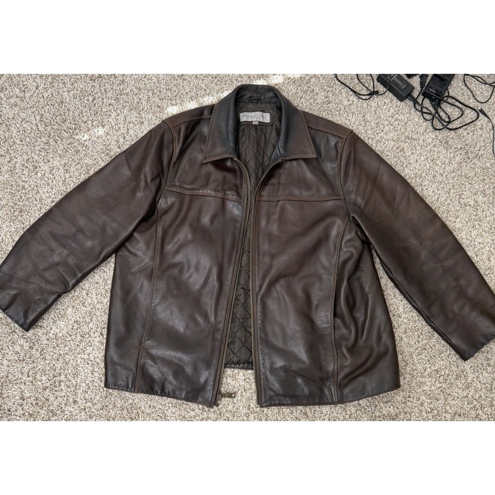 VTG Marc New York Brown Leather Bomber Jacket Men's Size 3XLT Quilted 90s NICE